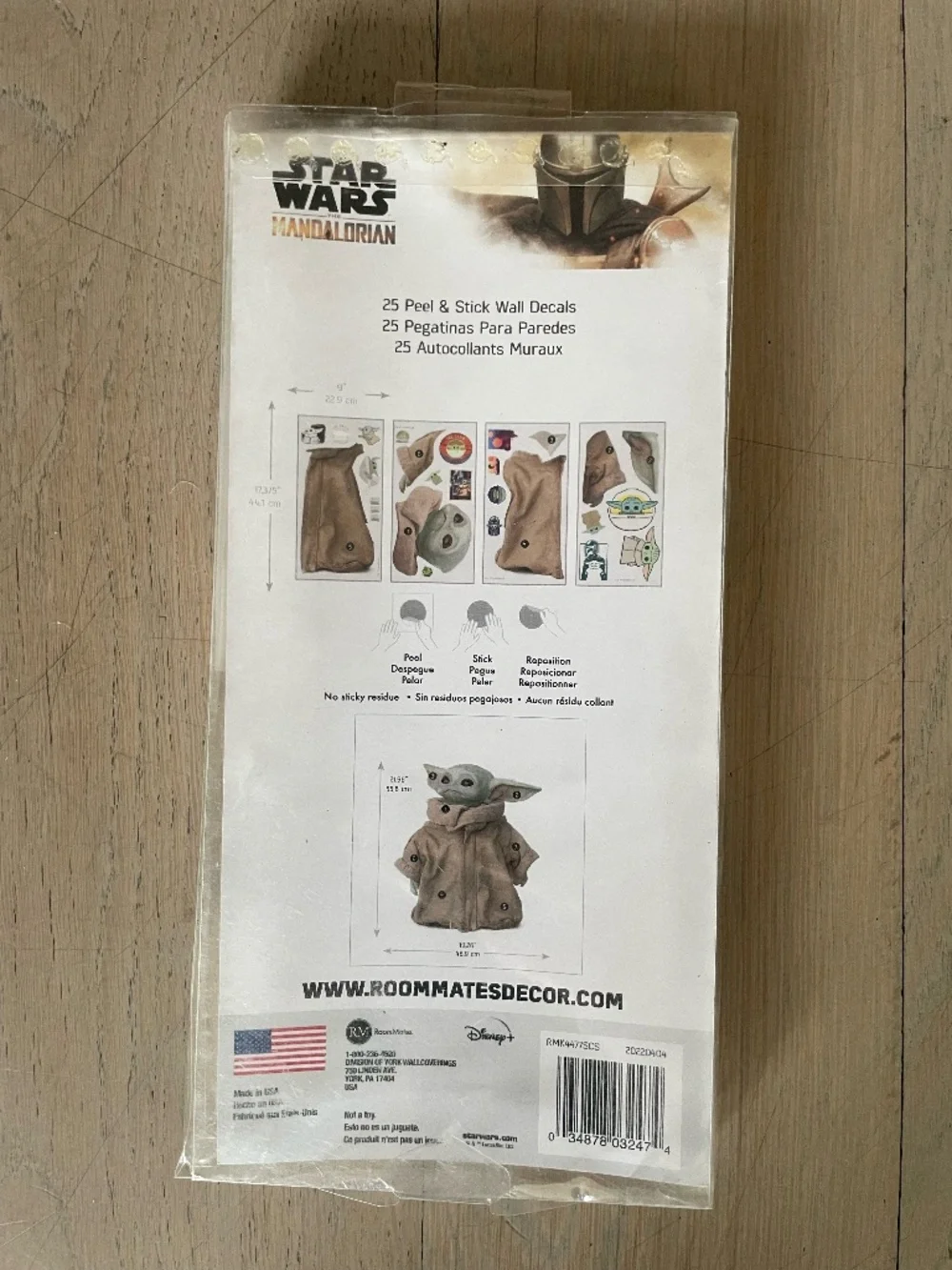 Star Wars Mandalorian Grogu Baby Yoda 25 Self-Adhesive RoomMates Wall Decals New